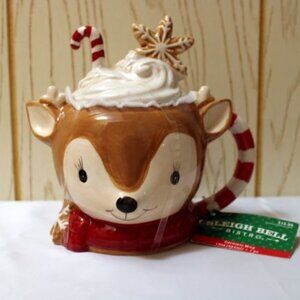Reindeer Christmas Ceramic Mug with Lid - New with Tags